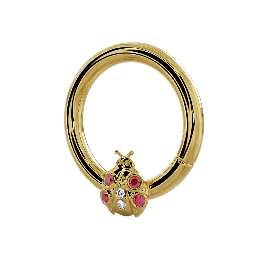 Ladybug Diamond 14K Gold Seam Ring Hoop