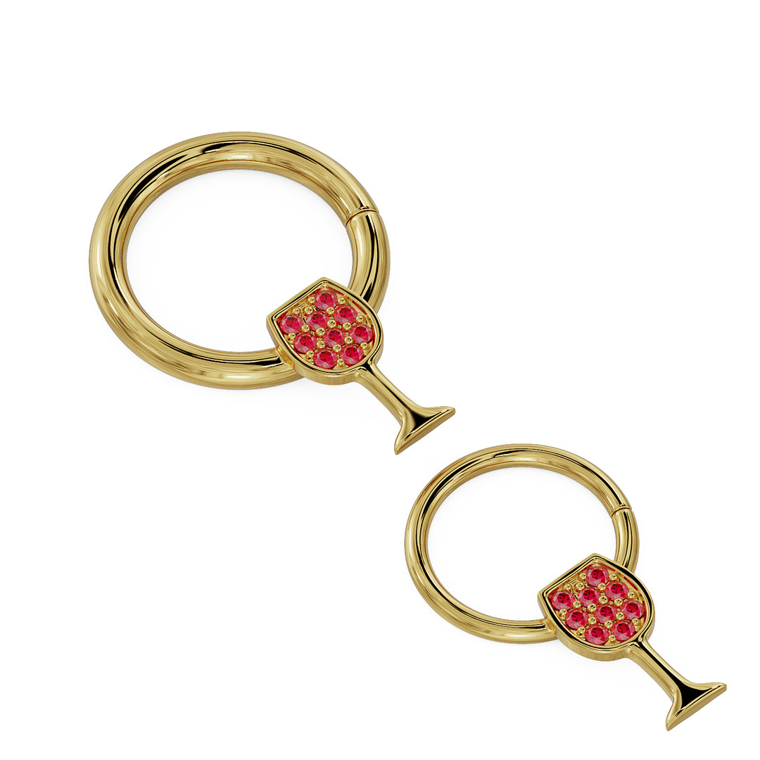 Red Wine Glass 14K Gold Seam Ring Hoop