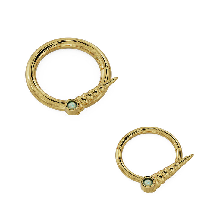 Unicorn Horn with Opal Accent 14K Gold Seam Ring Hoop