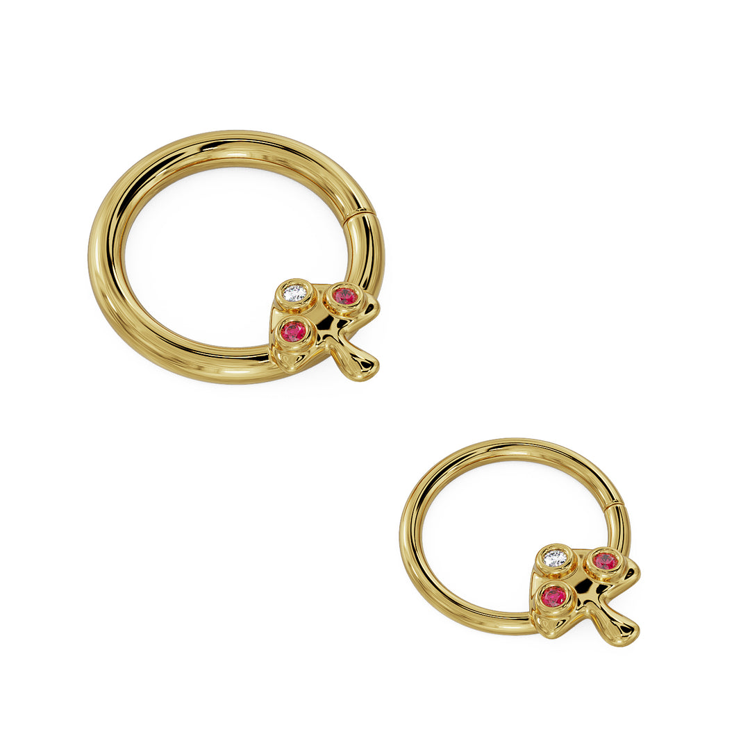 Diamond and Ruby Mushroom 14K Gold Seam Ring Hoop