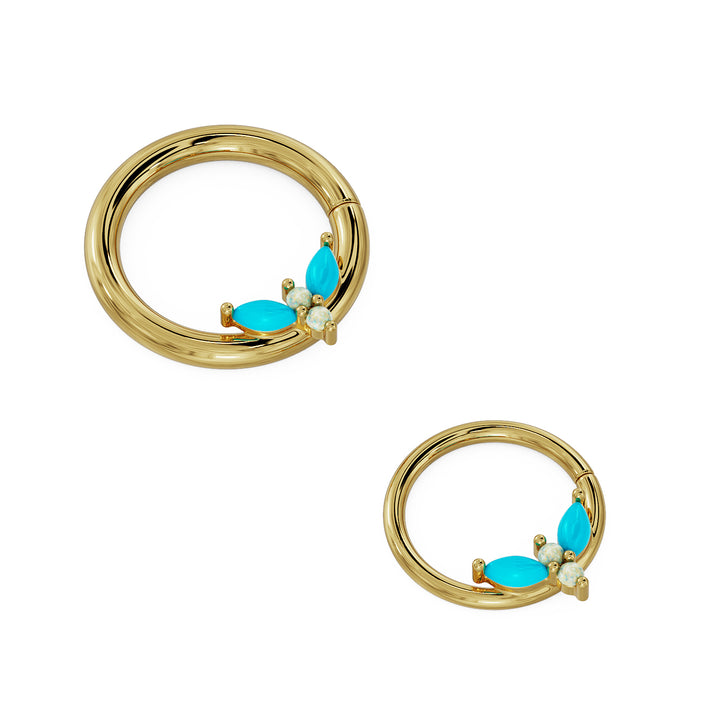 Firefly Opal & Turquoise 14K Gold Seam Ring Hoop