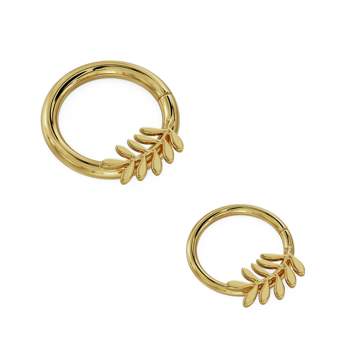 Olive Branch Leaf - Right 14K Gold Seam Ring Hoop