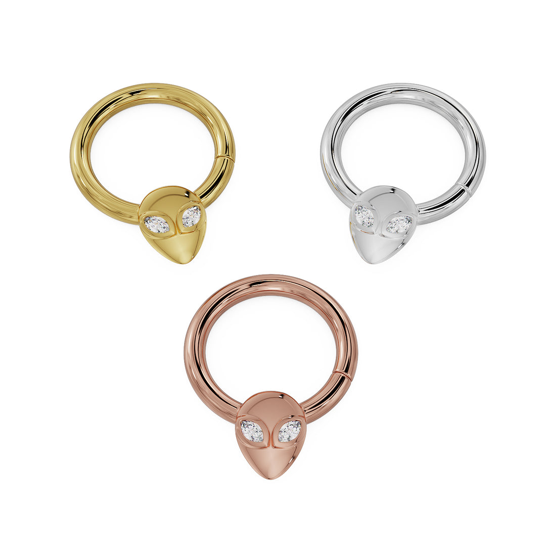 Alien Diamond 14K Gold Seam Ring Hoop