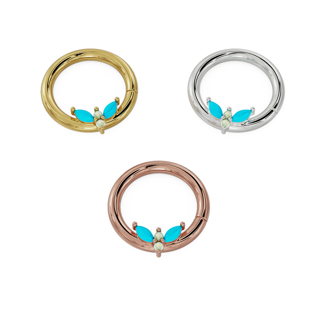 Firefly Opal & Turquoise 14K Gold Seam Ring Hoop