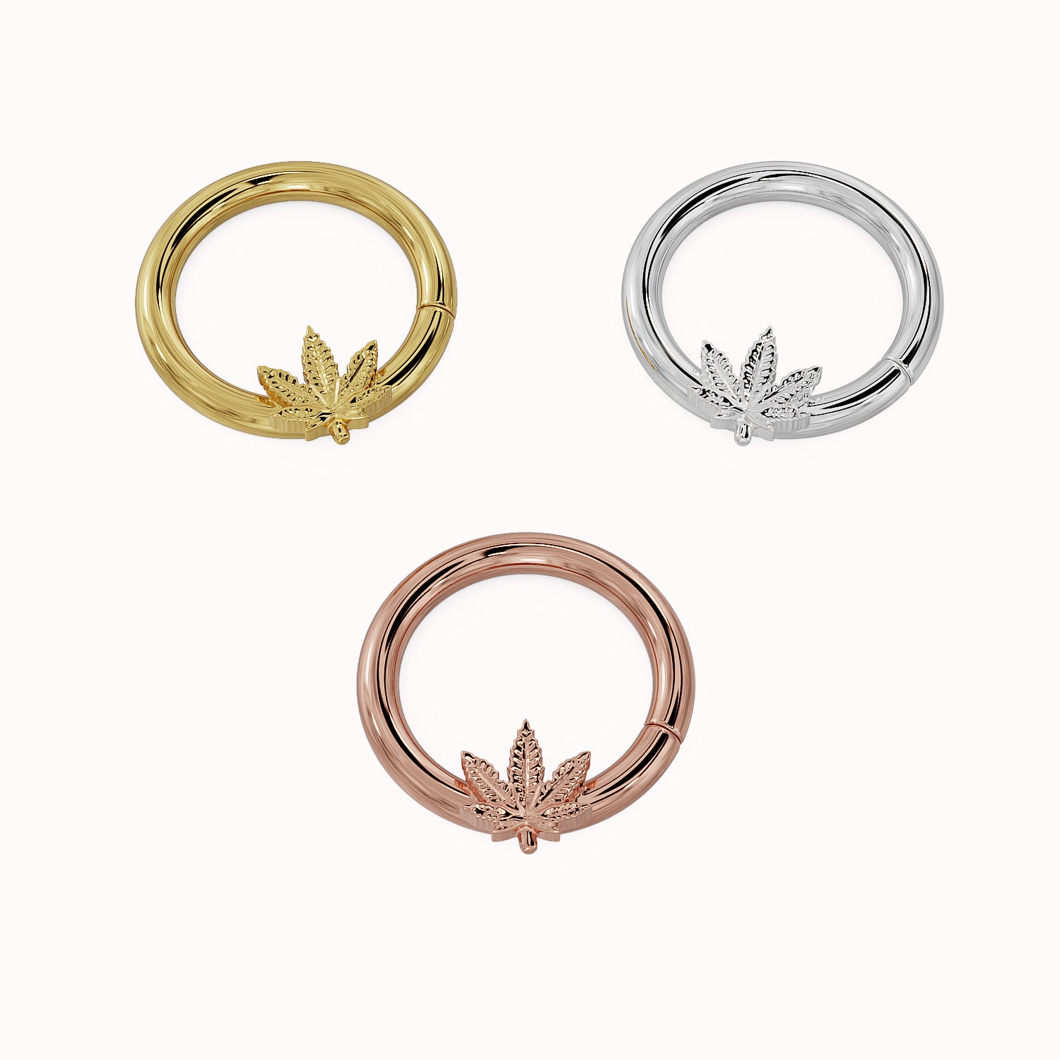 Marijuana Pot Leaf 14K Gold Seam Ring Hoop
