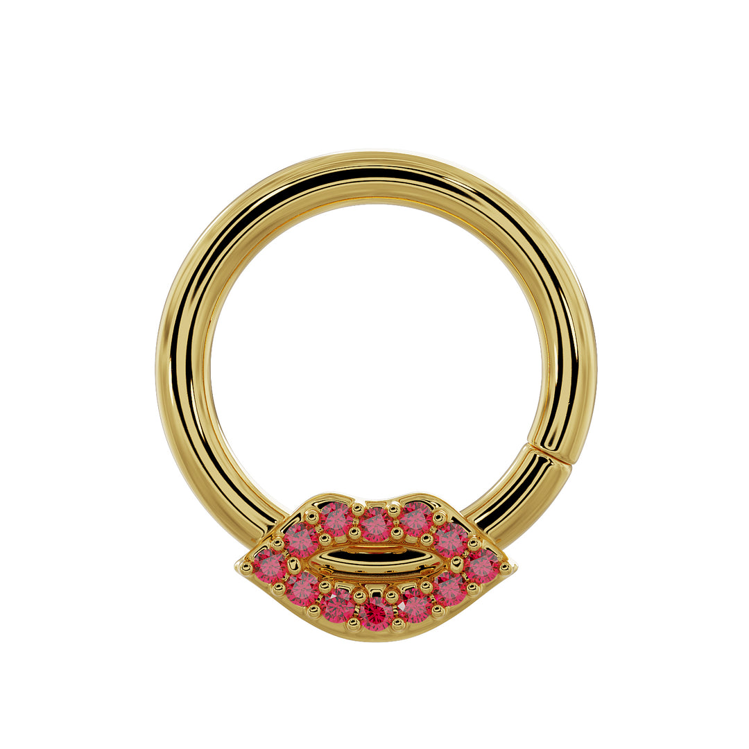 Luscious Lips 14K Gold Seam Ring Hoop