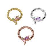 Hummingbird 14K gold seam ring in all three metal colors: yellow gold, white gold, and rose gold