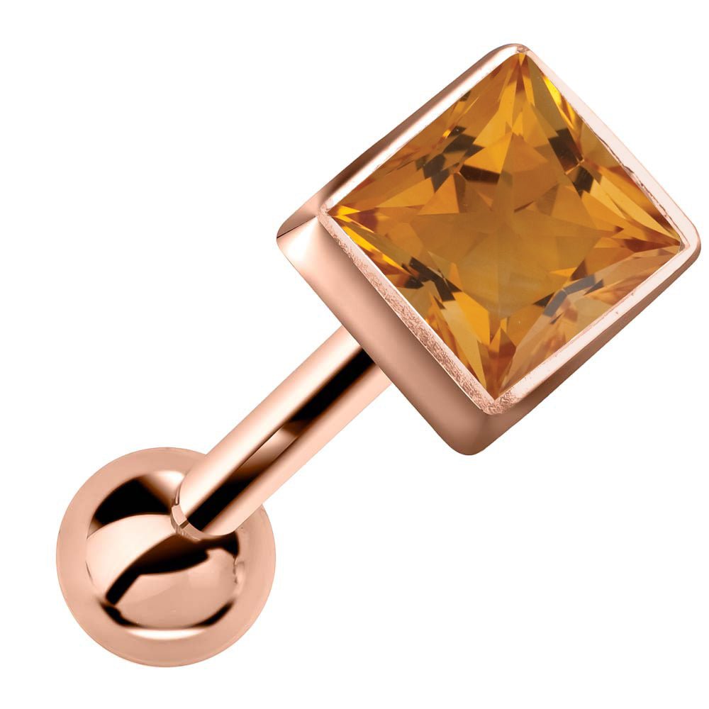 Princess Cut Bezel Set Genuine Birthstone 14k Gold Cartilage Stud Earring-Rose   Citrine