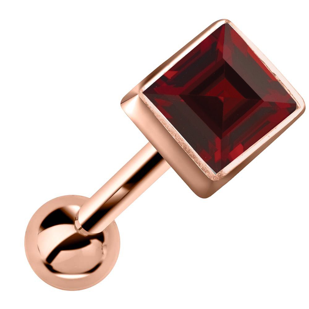 Princess Cut Bezel Set Genuine Birthstone 14k Gold Cartilage Stud Earring-Rose   Garnet