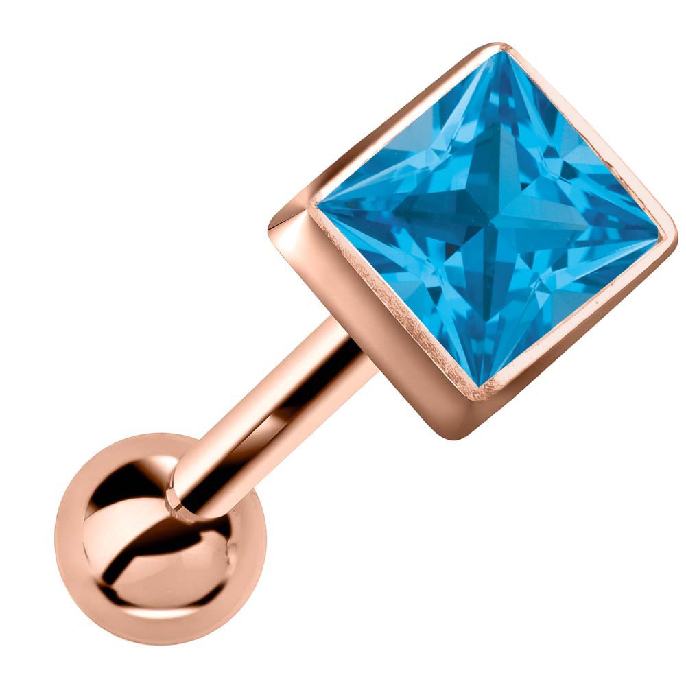 Princess Cut Bezel Set Genuine Birthstone 14k Gold Cartilage Stud Earring-Rose   Topaz