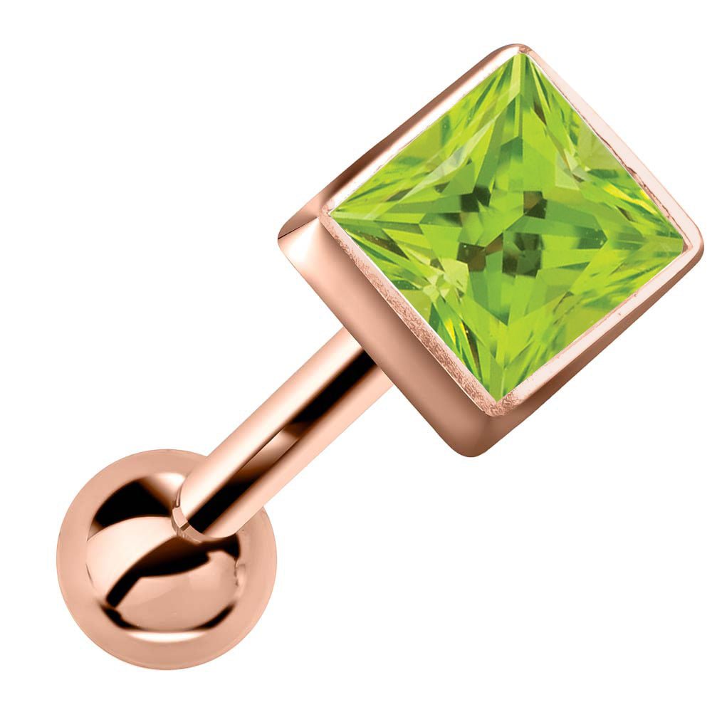 Princess Cut Bezel Set Genuine Birthstone 14k Gold Cartilage Stud Earring-Rose   Peridot