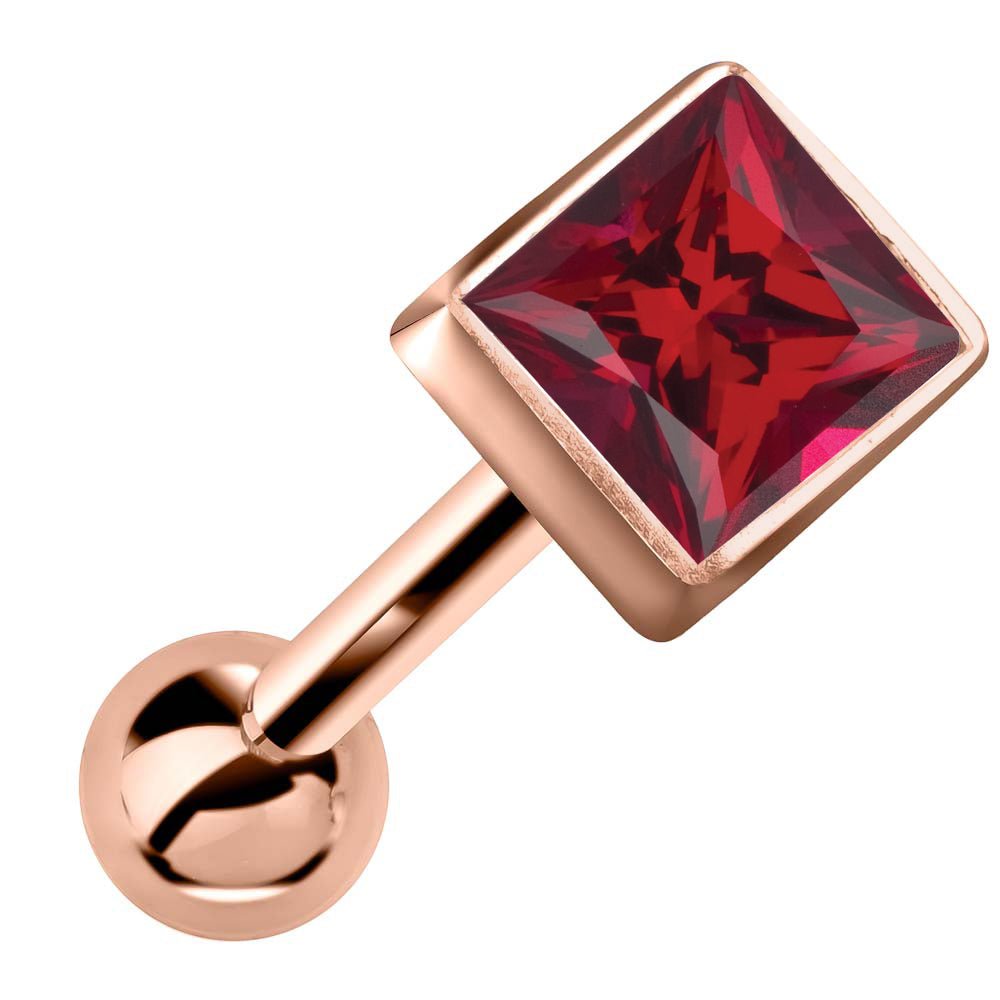 Princess Cut Bezel Set Genuine Birthstone 14k Gold Cartilage Stud Earring-Rose   Ruby