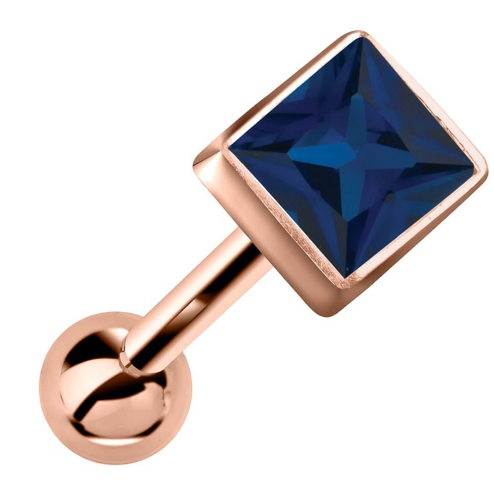 Princess Cut Bezel Set Genuine Birthstone 14k Gold Cartilage Stud Earring-Rose   Sapphire