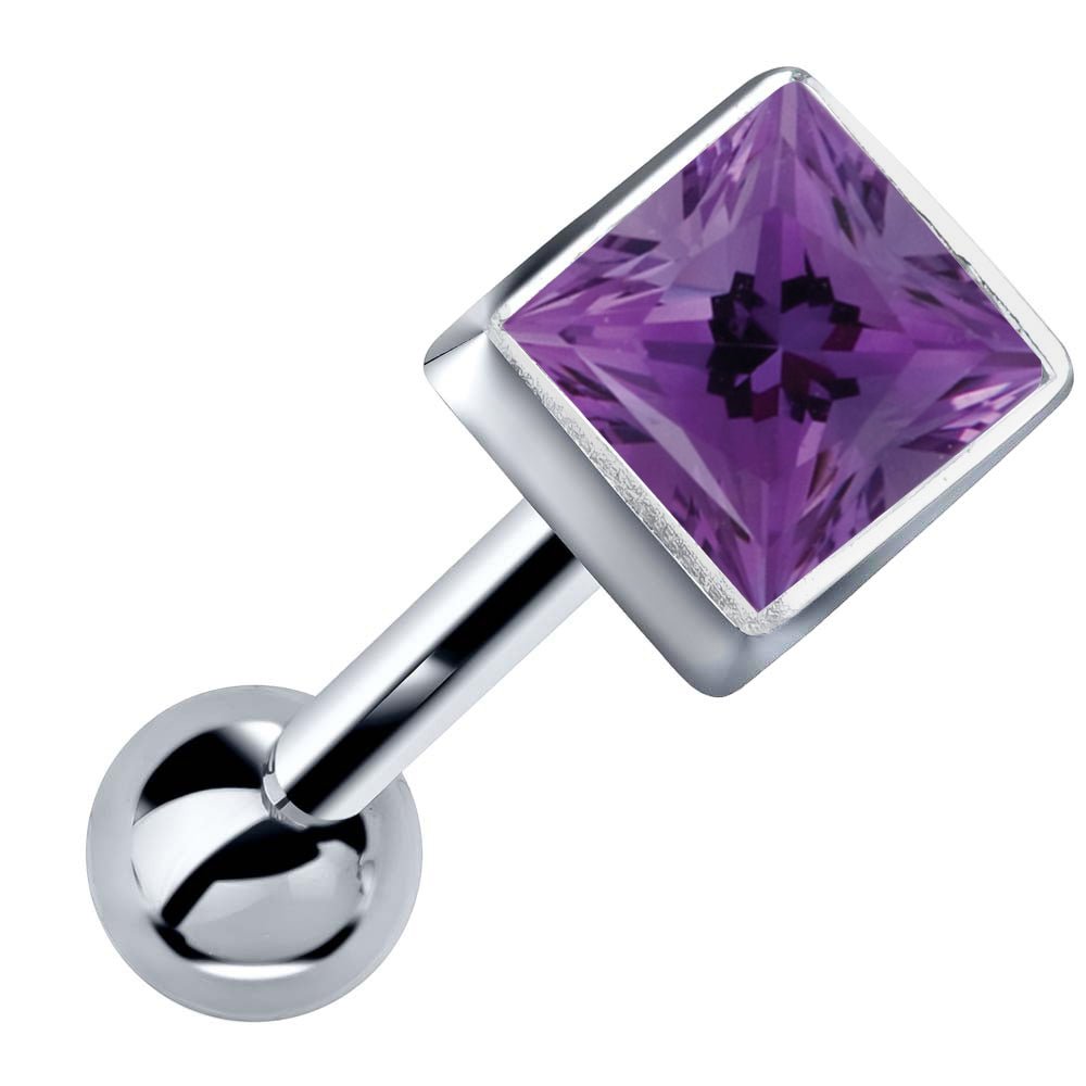 Princess Cut Bezel Set Genuine Birthstone 14k Gold Cartilage Stud Earring-White   Amethyst