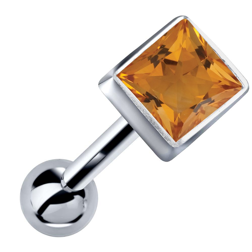Princess Cut Bezel Set Genuine Birthstone 14k Gold Cartilage Stud Earring-White   Citrine