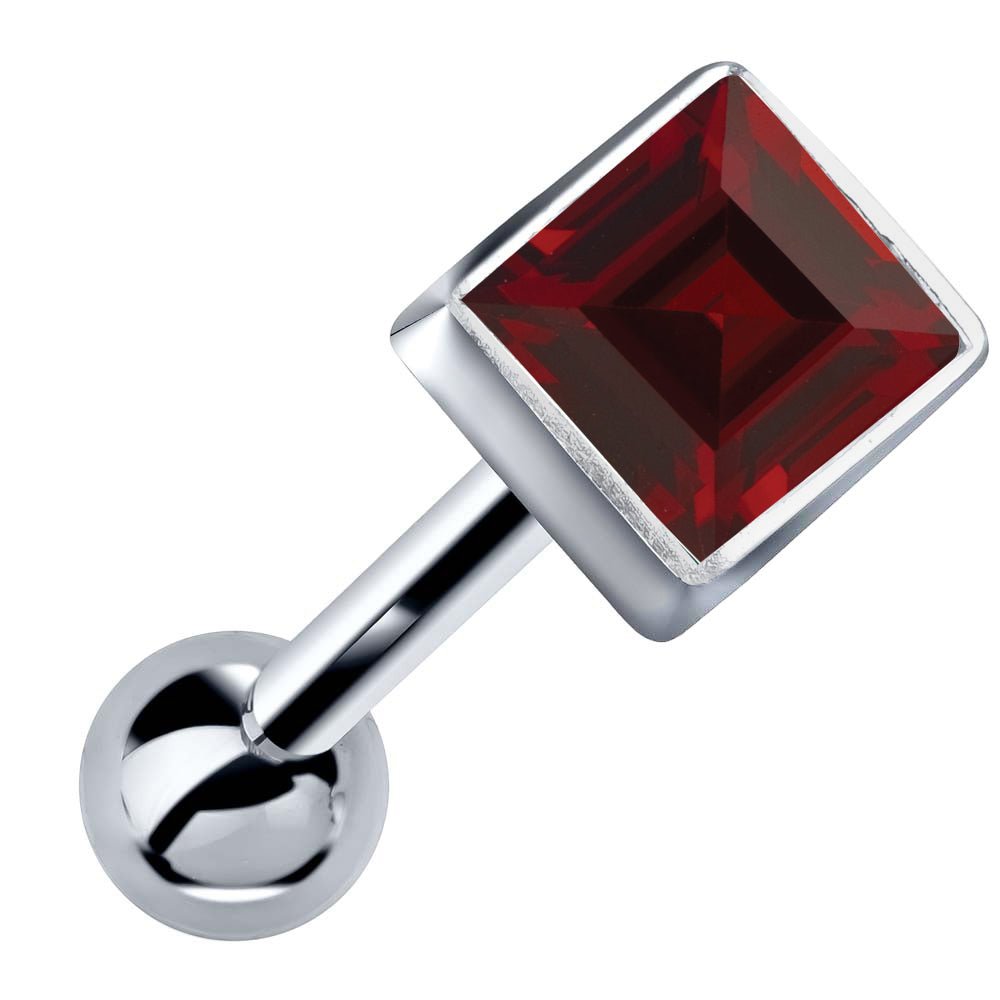 Princess Cut Bezel Set Genuine Birthstone 14k Gold Cartilage Stud Earring-White   Garnet