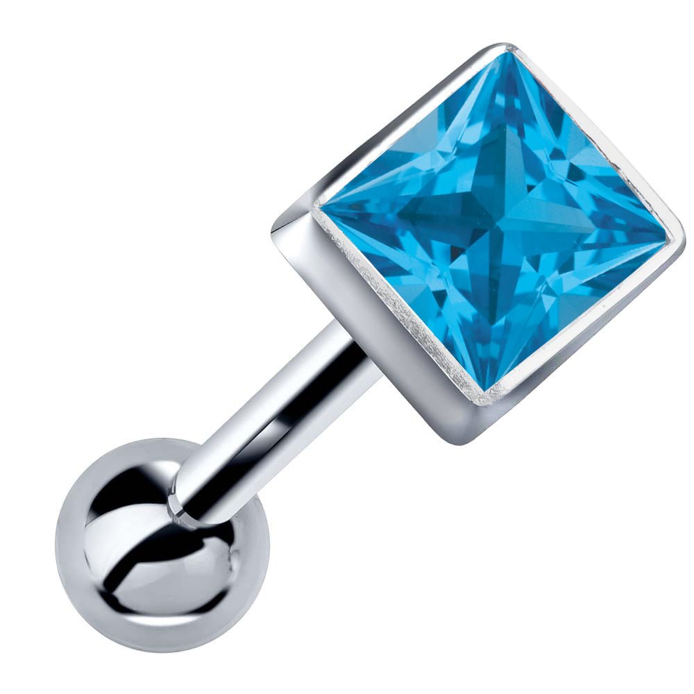 Princess Cut Bezel Set Genuine Birthstone 14k Gold Cartilage Stud Earring-White   Topaz