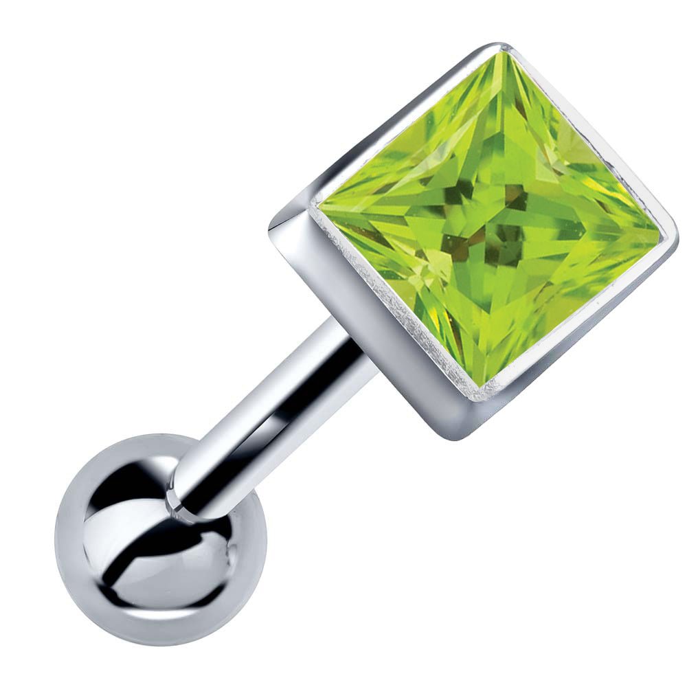 Princess Cut Bezel Set Genuine Birthstone 14k Gold Cartilage Stud Earring-White   Peridot