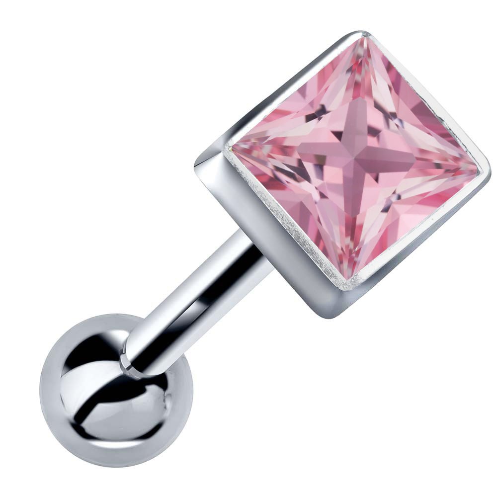 Princess Cut Bezel Set Genuine Birthstone 14k Gold Cartilage Stud Earring-White   Tourmaline