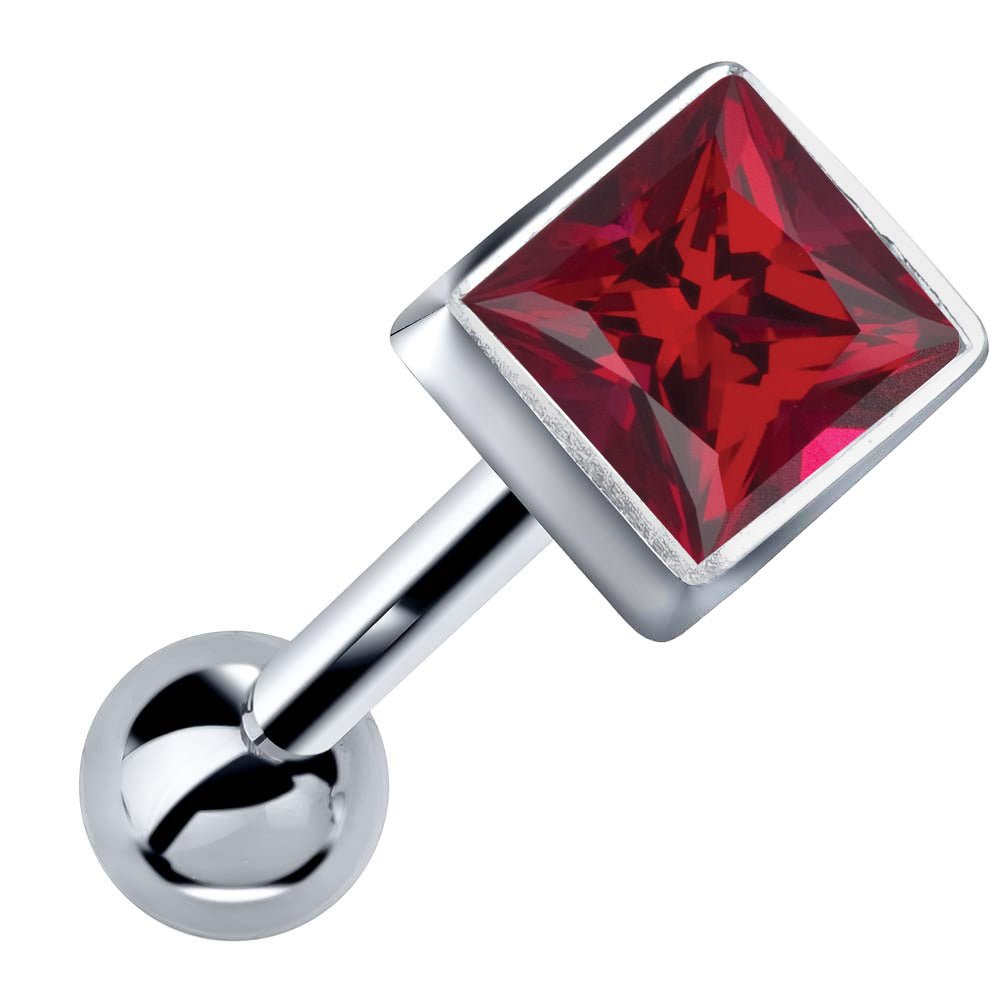 Princess Cut Bezel Set Genuine Birthstone 14k Gold Cartilage Stud Earring-White   Ruby