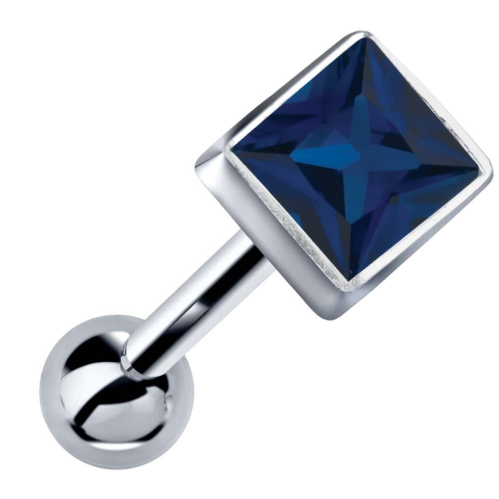 Princess Cut Bezel Set Genuine Birthstone 14k Gold Cartilage Stud Earring-White   Sapphire
