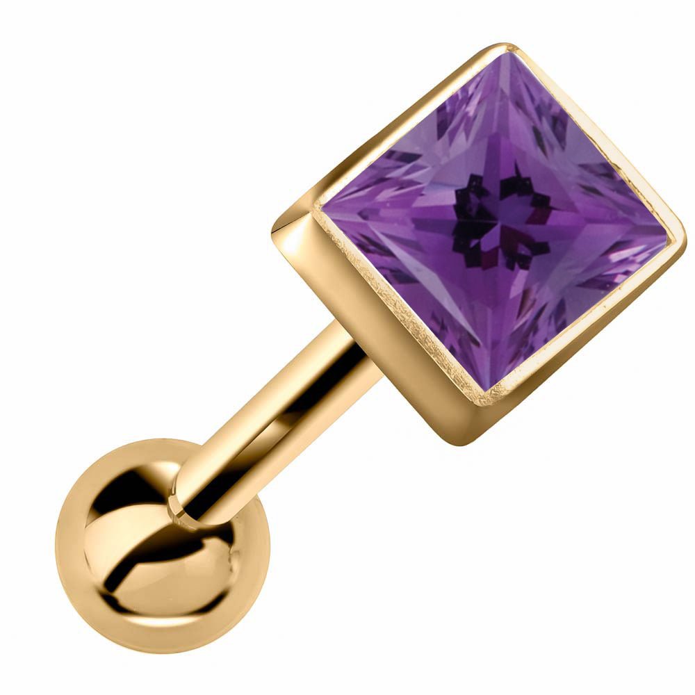 Princess Cut Bezel Set Genuine Birthstone 14k Gold Cartilage Stud Earring-Yellow   Amethyst