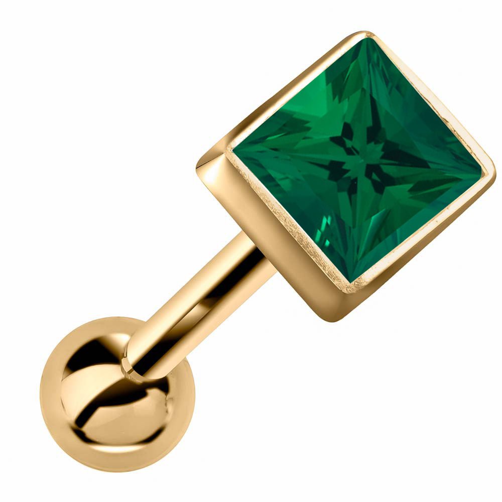 Princess Cut Bezel Set Genuine Birthstone 14k Gold Cartilage Stud Earring-Yellow   Emerald