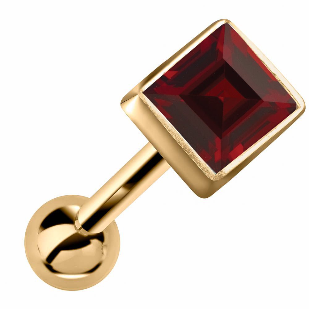 Princess Cut Bezel Set Genuine Birthstone 14k Gold Cartilage Stud Earring-Yellow   Garnet