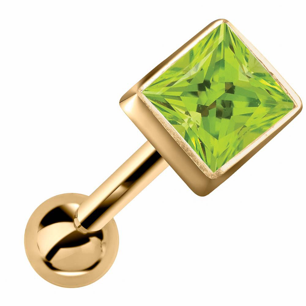 Princess Cut Bezel Set Genuine Birthstone 14k Gold Cartilage Stud Earring-Yellow   Peridot