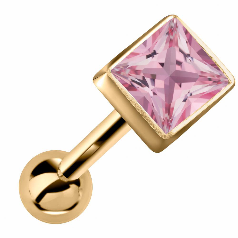 Princess Cut Bezel Set Genuine Birthstone 14k Gold Cartilage Stud Earring-Yellow   Tourmaline