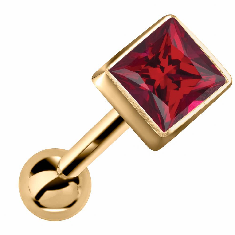 Princess Cut Bezel Set Genuine Birthstone 14k Gold Cartilage Stud Earring-Yellow   Ruby