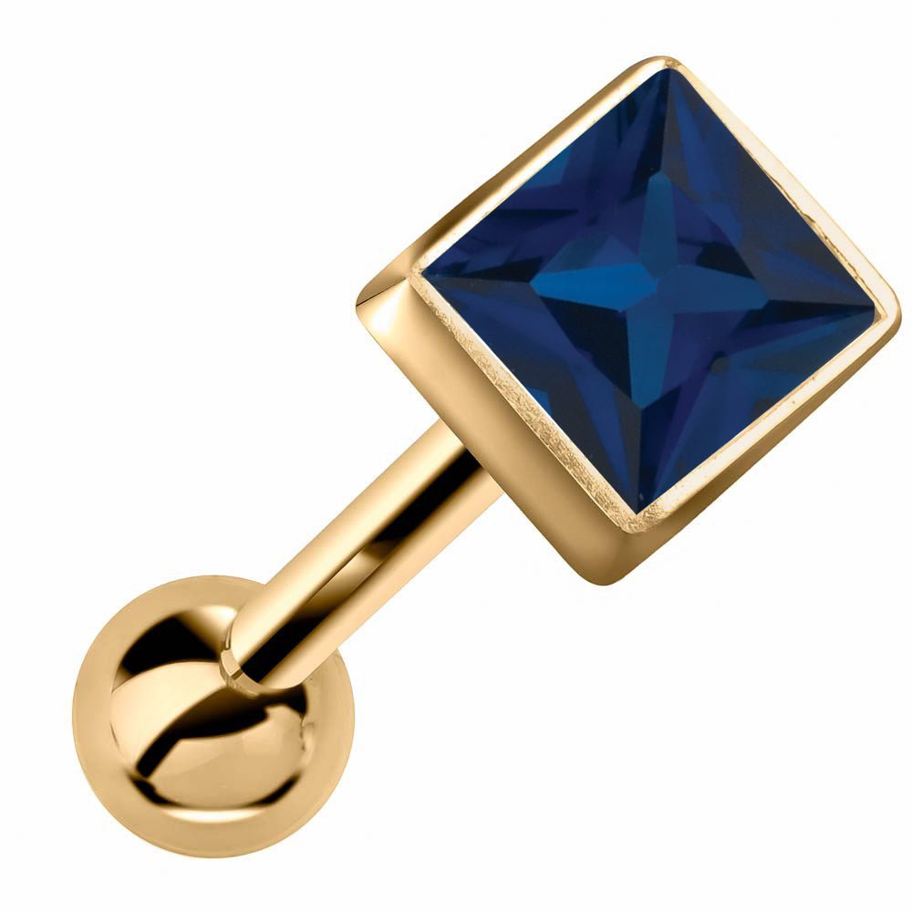Princess Cut Bezel Set Genuine Birthstone 14k Gold Cartilage Stud Earring-Yellow   Sapphire