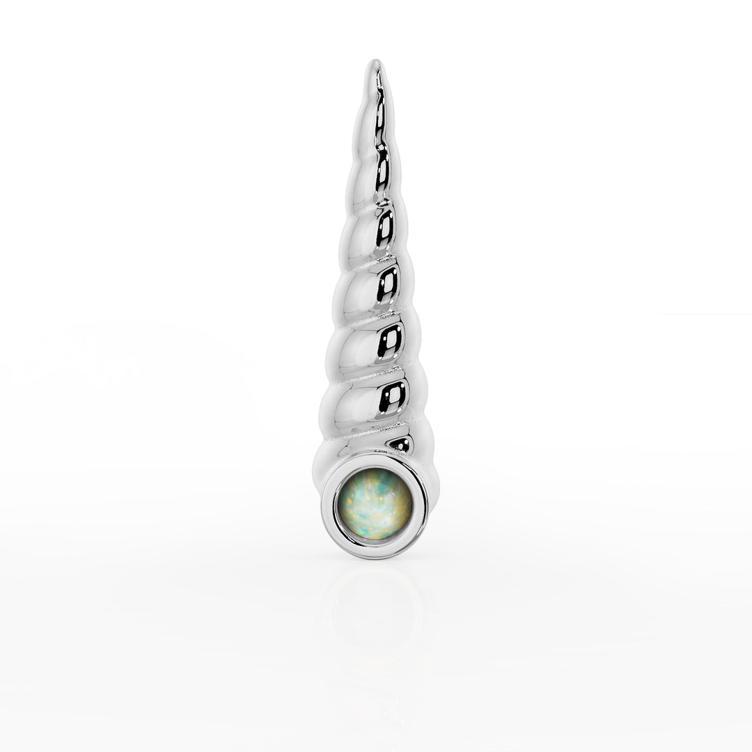 Unicorn Horn with Opal Accent 14K Gold Flat Back Earring