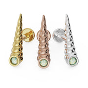 Unicorn horn opal flat back earring in all three metals: 14K yellow gold, rose gold, white gold
