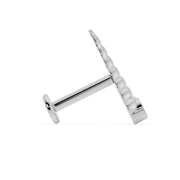 14K white gold unicorn horn flat back earring side profile showing spiral texture and flat disc back