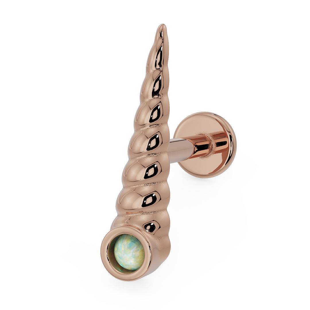 Unicorn Horn with Opal Accent 14K Gold Flat Back Earring