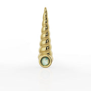 14K yellow gold unicorn horn cartilage stud, front view showing twisted spiral texture and opal base