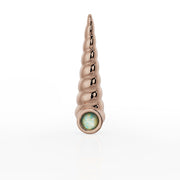 14K rose gold unicorn horn cartilage stud charm, front view with white opal bezel at base