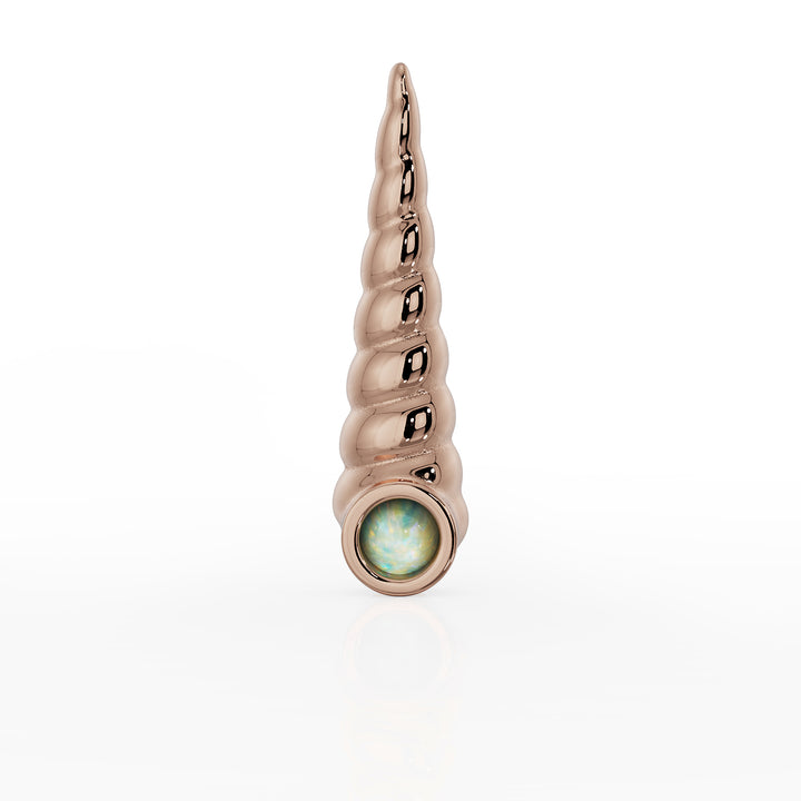 Unicorn Horn with Opal Accent 14K Gold Flat Back Earring