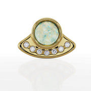 14K yellow gold UFO opal and diamond flat back earring, direct front view showing full UFO shape