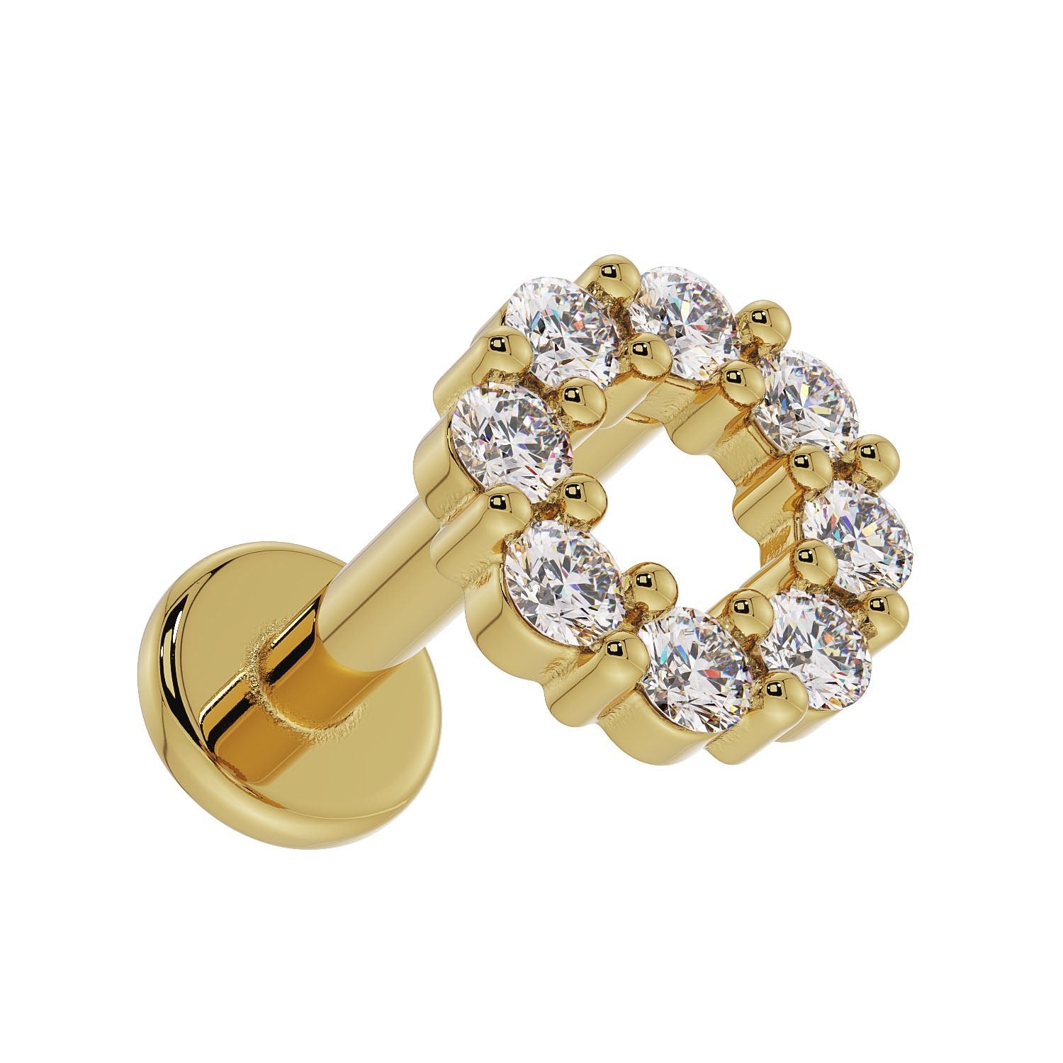 Diamond Halo 14K Gold Flat Back Earring