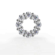 14K white gold diamond halo labret topper, front-facing close-up of round diamond circle setting