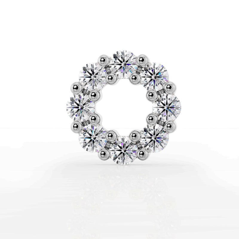 Front close-up of 14K white gold CZ halo earring top with 8 round CZs in open circle arrangement