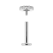 14K white gold CZ halo flat back labret shown disassembled with threaded top and flat back post
