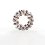 Front close-up of 14K rose gold CZ halo earring top with 8 round CZs in open circle arrangement