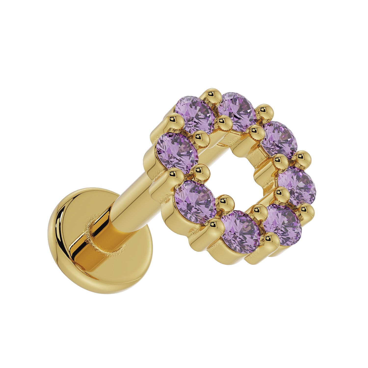 Amethyst Halo 14K Gold Flat Back Earring