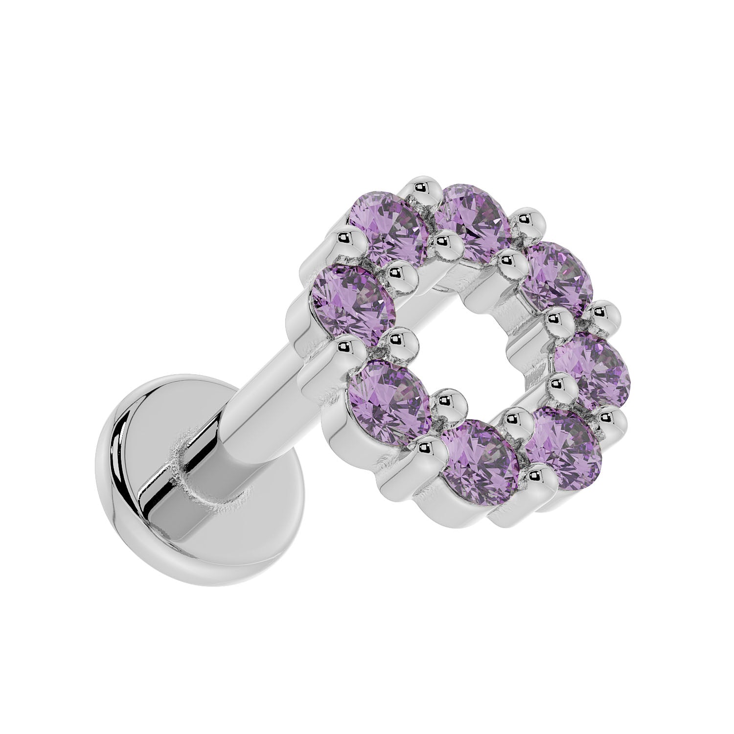 Amethyst Halo 14K Gold Flat Back Earring