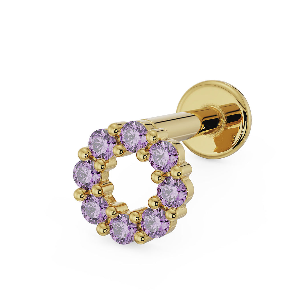 Amethyst Halo 14K Gold Flat Back Earring