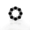 Close-up front view of 14K white gold black diamond halo labret top, showing beaded prong circle setting