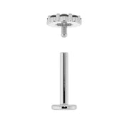 Disassembled 14K white gold black diamond flat back labret showing threaded top and post separately